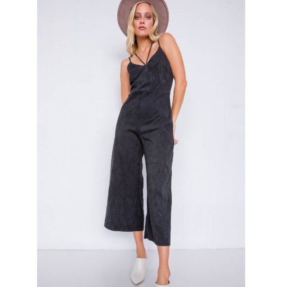 Black Double Strap Goucho Boho Jumpsuit - Picture 5 of 11